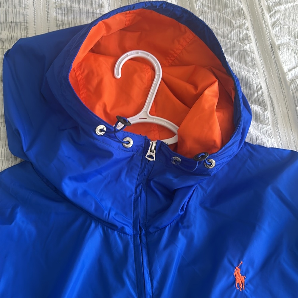 Mens Polo Ralph Lauren Quarter Zip Windbreaker Blue Orange - Picture 3 of 9
